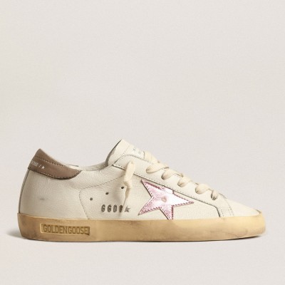 Golden Goose Super-Star Sneakers In White Nappa With Pink Metallic Leather Star GWF00101.F004065.11373