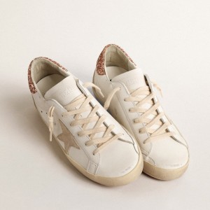 Golden Goose Super-Star Sneakers With A Suede Star And Peach-pink Glitter Heel Tab GWF00102.F004489.11471