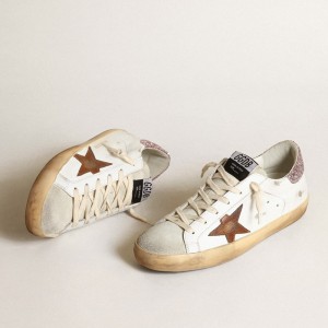 Golden Goose Super-Star Sneakers With A Tan Star And Pink Glitter Heel Tab GWF00101.F003396.11237