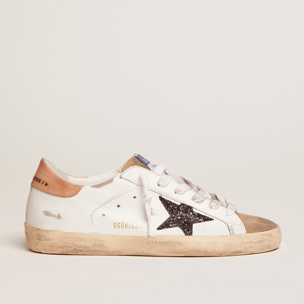 Golden Goose Super-Star Sneakers With Black Glitter Star And Pink Heel Tab GWF00101.F002714.81579