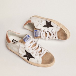 Golden Goose Super-Star Sneakers With Black Glitter Star And Pink Heel Tab GWF00101.F002714.81579