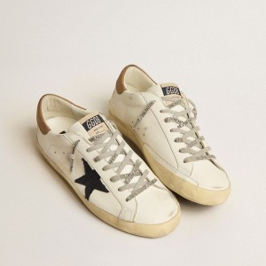 Golden Goose Super-Star Sneakers With Blue Canvas Star And Tobacco Leather Heel Tab GMF00101.F005145.11657