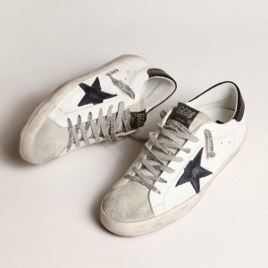 Golden Goose Super-Star Sneakers With Blue Metallic Leather Star And Black Heel Tab GMF00101.F003980.11356