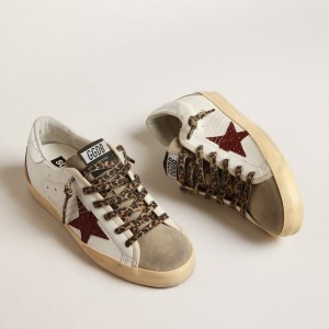 Golden Goose Super-Star Sneakers With Burgundy Glitter Star And Silver Heel Tab GWF00102.F004057.11372