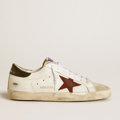 Golden Goose Super-Star Sneakers With Earth-brown Suede Star And Dark Green Leather Heel Tab GMF00101.F000338.80303