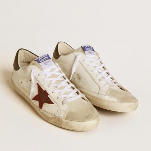 Golden Goose Super-Star Sneakers With Earth-brown Suede Star And Dark Green Leather Heel Tab GMF00101.F000338.80303