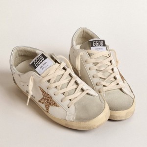 Golden Goose Super-Star Sneakers With Gold Glitter Star And Ice-gray Suede Inserts GWF00102.F004664.10417