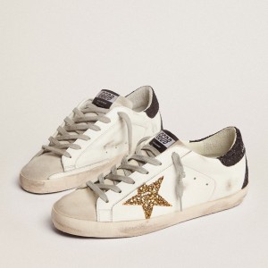 Golden Goose Super-Star Sneakers With Gold Star And Black Glitter Heel Tab GWF00102.F000959.80724