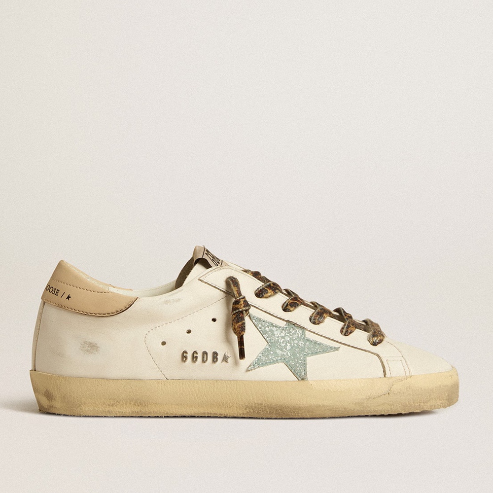 Golden Goose Super-Star Sneakers With Gray Glitter Star And Nude Leather Heel Tab GWF00101.F005128.11650