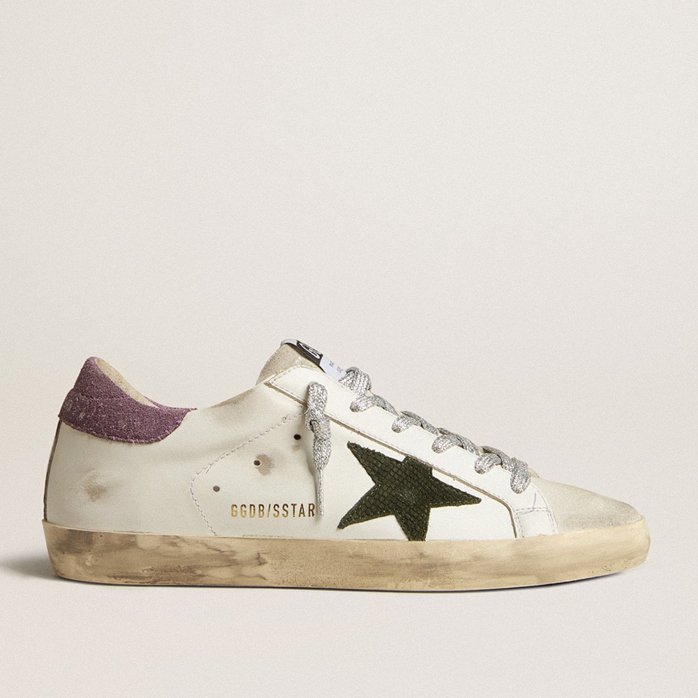 Golden Goose Super-Star Sneakers With Green Snake-print Suede Star And Purple Heel Tab GWF00101.F001665.10655