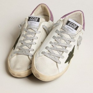 Golden Goose Super-Star Sneakers With Green Snake-print Suede Star And Purple Heel Tab GWF00101.F001665.10655