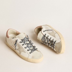 Golden Goose Super-Star Sneakers With Ice-gray Star And Pink Lizard-print Heel Tab GWF00102.F005923.11868