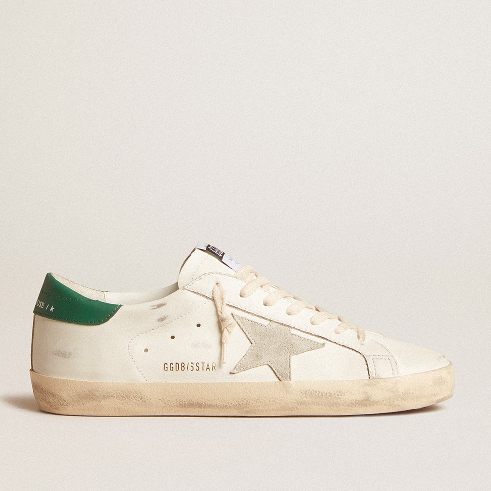 Golden Goose Super-Star Sneakers With Ice-gray Suede Star And Green Leather Heel Tab GMF00101.F005770.10802