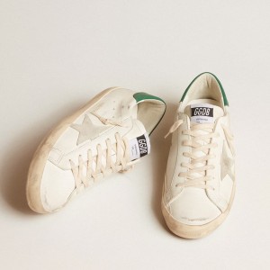 Golden Goose Super-Star Sneakers With Ice-gray Suede Star And Green Leather Heel Tab GMF00101.F005770.10802