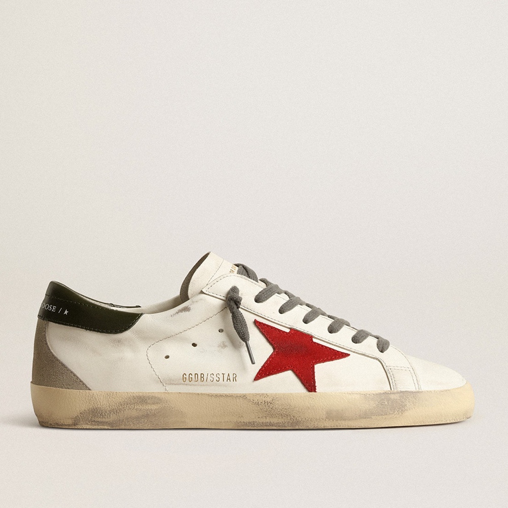 Golden Goose Super-Star Sneakers With Red Suede Star And Green Leather Heel Tab GMF00102.F003987.11357