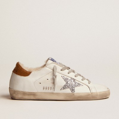 Golden Goose Super-Star Sneakers With Shearling Lining And Silver Glitter Star GWF00101.F002695.10942