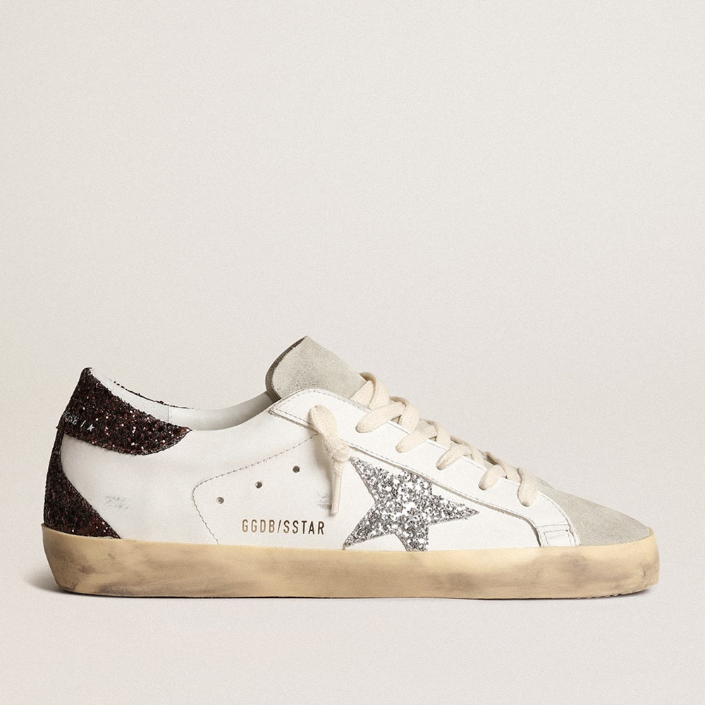 Golden Goose Super-Star Sneakers With Silver Star And Brown Glitter Heel Tab GWF00102.F003971.11353