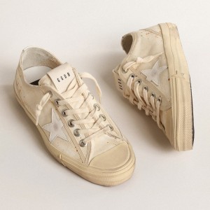 Golden Goose V-Star LAB Sneakers In Canvas With Leather Star And Rust-colored Speckles GWF00205.F004646.15257