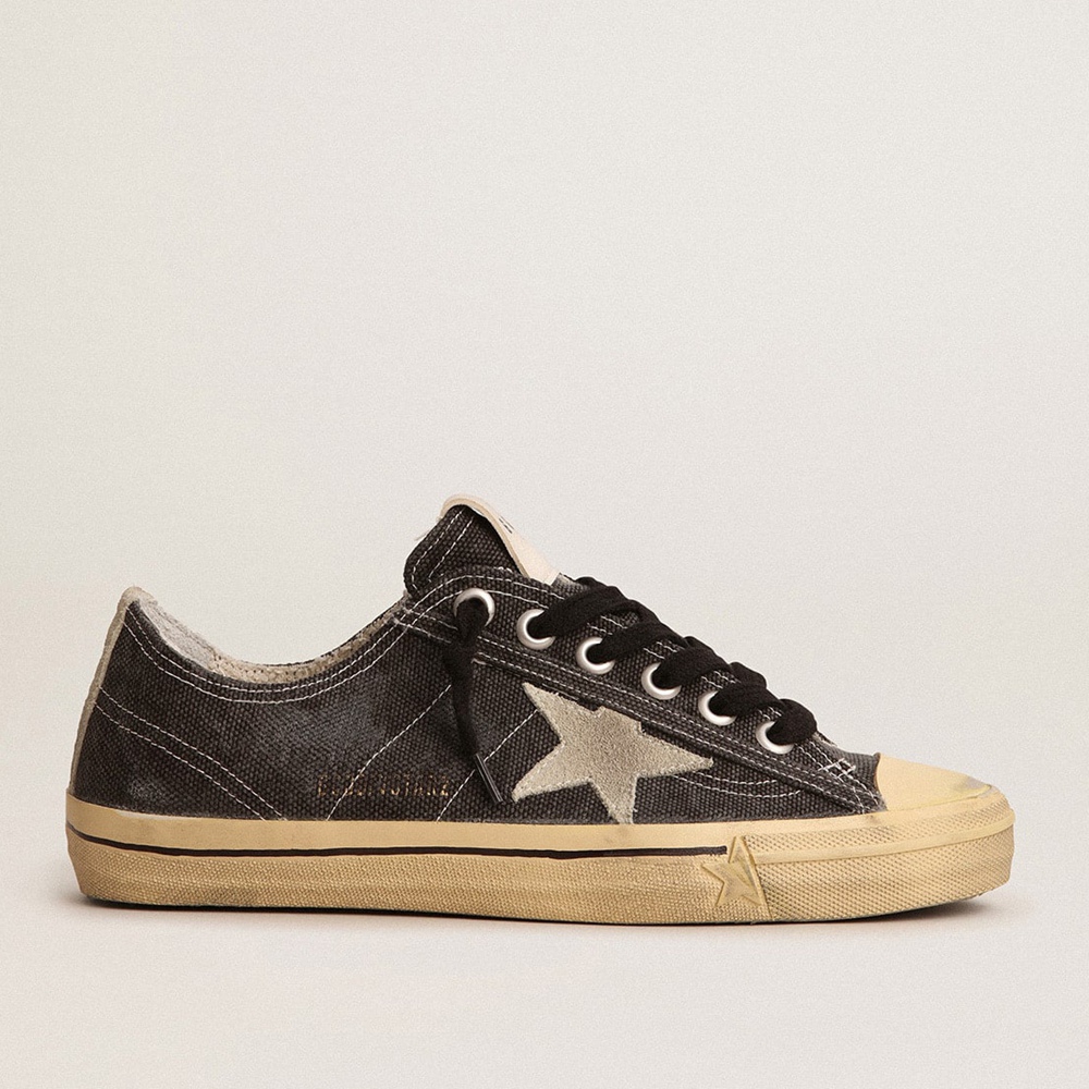 Golden Goose V-Star LTD Sneakers In Black Canvas With Ice-gray Star And Heel GWF00129.F003088.90184