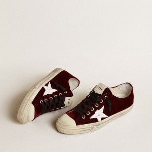 Golden Goose V-Star LTD Sneakers In Burgundy Velvet With White Leather Star GMF00129.F005056.82469