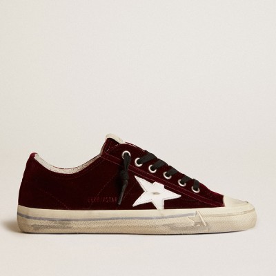 Golden Goose V-Star LTD Sneakers In Burgundy Velvet With White Leather Star GWF00129.F005056.82469