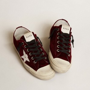 Golden Goose V-Star LTD Sneakers In Burgundy Velvet With White Leather Star GWF00129.F005056.82469