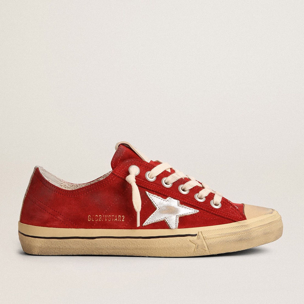 Golden Goose V-Star LTD Sneakers In Dark Red Suede With Silver Star GWF00129.F003090.40394