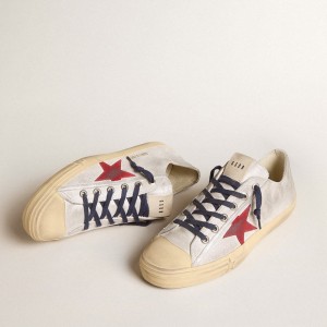 Golden Goose V-Star LTD Sneakers In Silver Metallic Suede With Red Suede Star GMF00129.F005928.70217