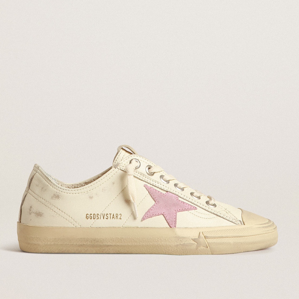 Golden Goose V-Star Sneakers In Beige Nappa Leather With Old-rose Suede Star GWF00129.F004059.15418