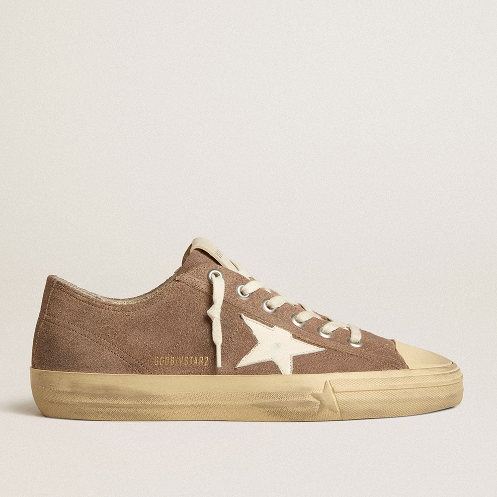 Golden Goose V-Star Sneakers In Dove-gray Suede With White Nappa Leather Star GMF00129.F005291.60481