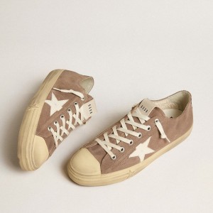 Golden Goose V-Star Sneakers In Dove-gray Suede With White Nappa Leather Star GMF00129.F005291.60481