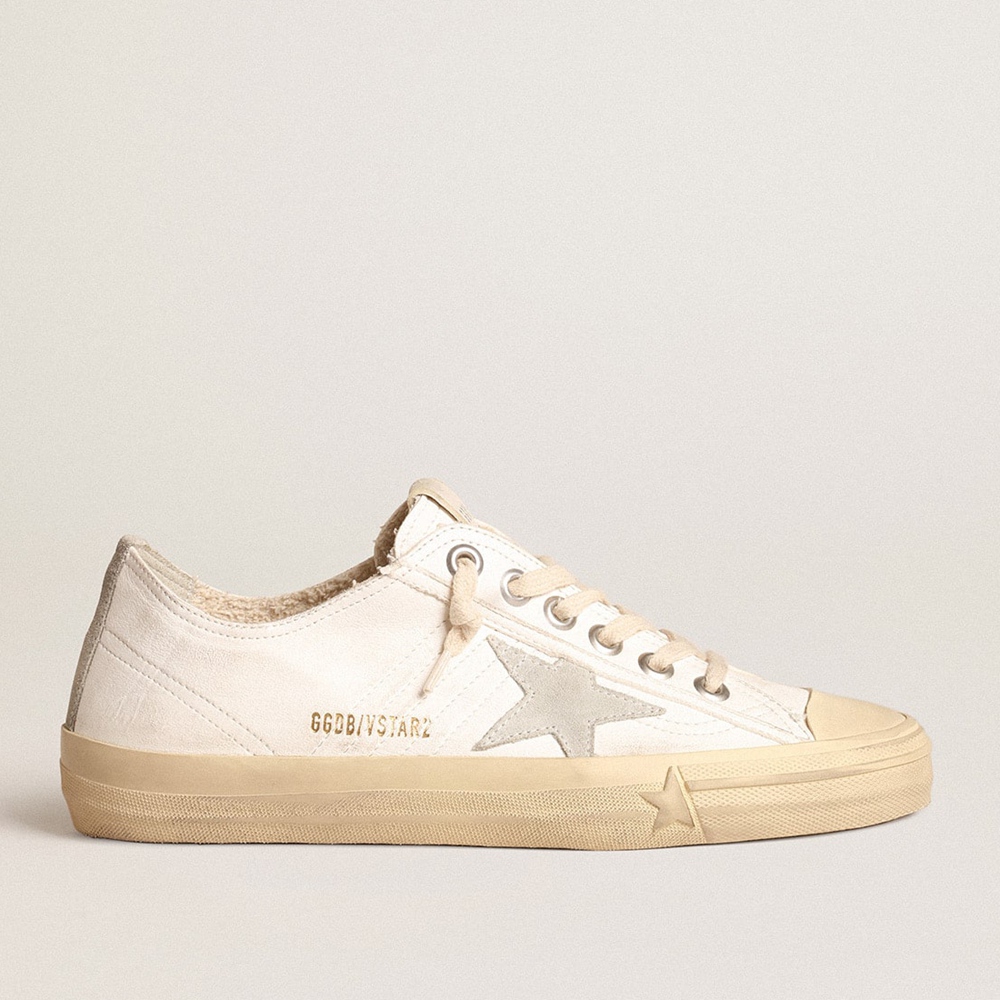 Golden Goose V-Star Sneakers In Nappa Leather With Ice-gray Suede Star And Heel Tab GWF00129.F005028.10276