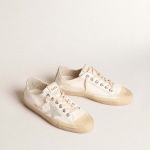 Golden Goose V-Star Sneakers In Nappa Leather With Ice-gray Suede Star And Heel Tab GWF00129.F005028.10276