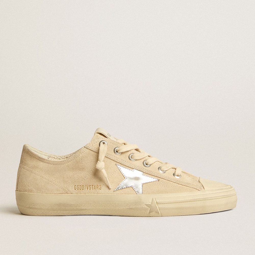 Golden Goose V-Star Sneakers In Pearl Suede With Silver Metallic Leather Star GMF00129.F005298.15542