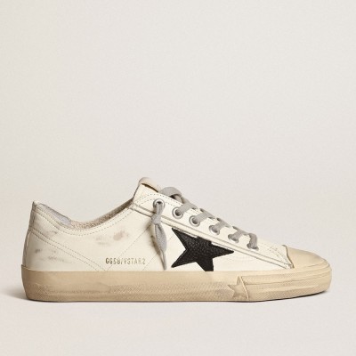 Golden Goose V-Star Sneakers In Off-white Nappa Leather With Black Nubuck Star GMF00129.F003996.11360