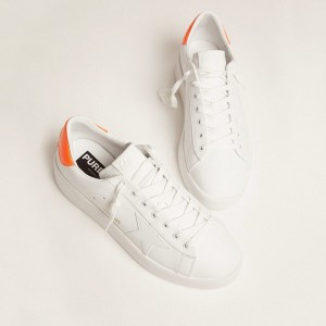 Golden Goose White Purestar Sneakers With Fluorescent Orange Heel Tab GMF00197.F001475.10597